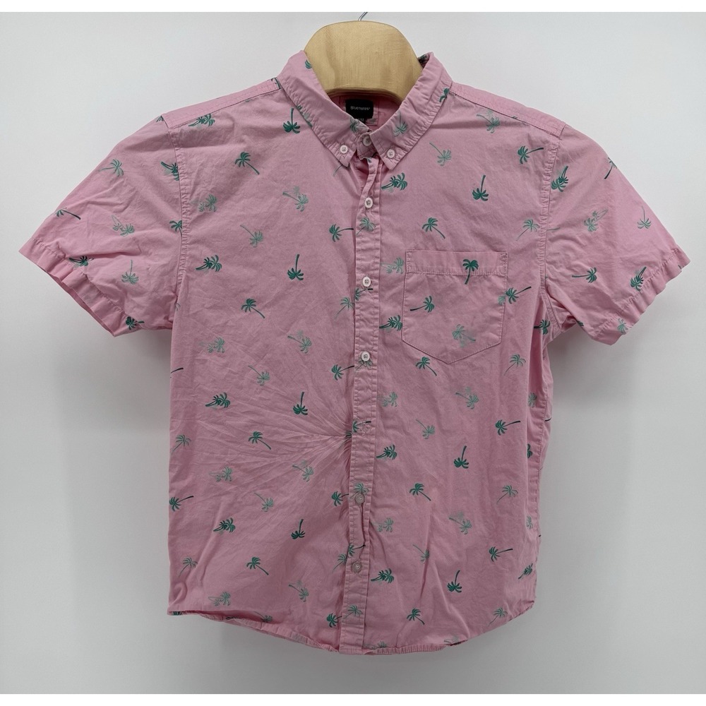 Bluenotes Hawaiian Shirt Men's Size M Pink Floral Tropical Beach Palm Tree Aloha